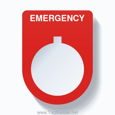 22mm Ring Tag – EMERGENCY, Single-Line Slim, Allen-Bradley Compatible, White on Red