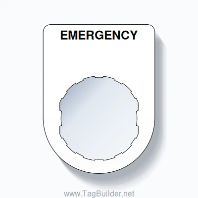 22mm Ring Tag – EMERGENCY, Single-Line Slim, Schneider Electric Compatible, Black on White