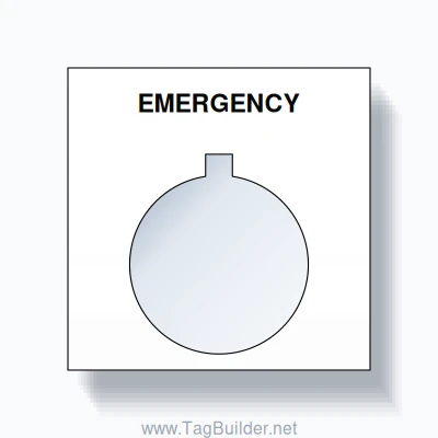 22mm Ring Tag – EMERGENCY, Single-Line Square, Allen-Bradley Compatible, Black on White