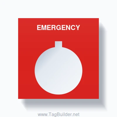22mm Ring Tag – EMERGENCY, Single-Line Square, Allen-Bradley Compatible, White on Red