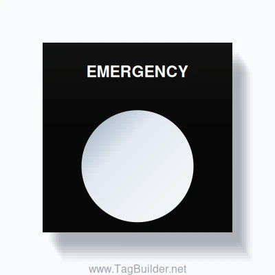 22mm Ring Tag – EMERGENCY, Single-Line Square, White on Black
