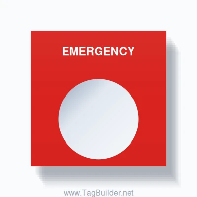 22mm Ring Tag – EMERGENCY, Single-Line Square, White on Red