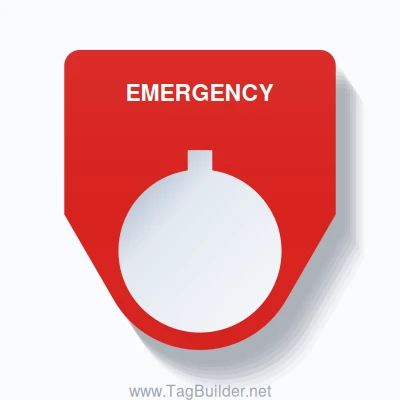 22mm Ring Tag – EMERGENCY, Single-Line Traditional, Allen-Bradley Compatible, White on Red