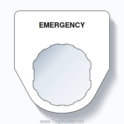 22mm Ring Tag – EMERGENCY, Single-Line Traditional, Schneider Electric Compatible, Black on White