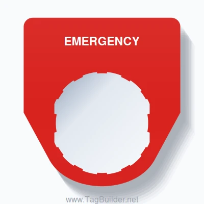 22mm Ring Tag – EMERGENCY, Single-Line Traditional, Schneider Electric Compatible, White on Red