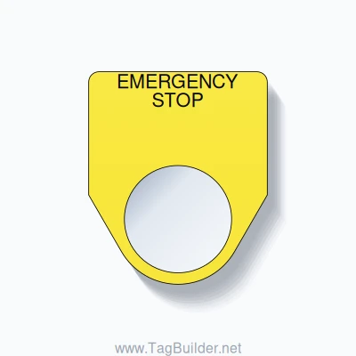 22mm Ring Tag – EMERGENCY STOP, Black on Yellow