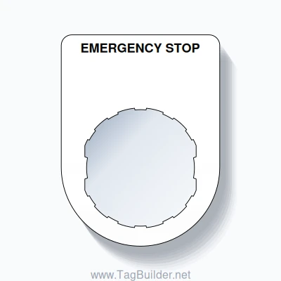 22mm Ring Tag – EMERGENCY STOP, Single-Line Slim, Schneider Electric Compatible, Black on White