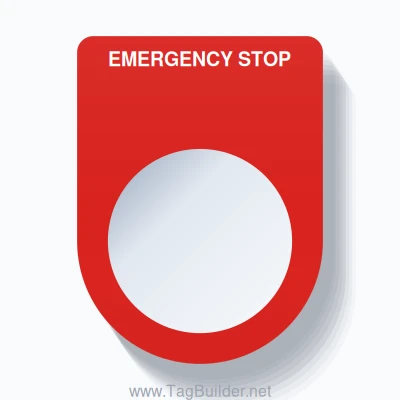 22mm Ring Tag – EMERGENCY STOP, Single-Line Slim, White on Red