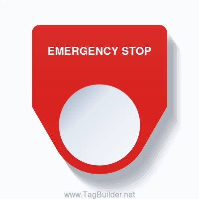 22mm Ring Tag – EMERGENCY STOP, Single-Line Traditional, White on Red