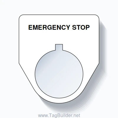 22mm Ring Tag – EMERGENCY STOP, Single-Line Traditional, Allen-Bradley Compatible, Black on White