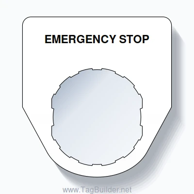22mm Ring Tag – EMERGENCY STOP, Single-Line Traditional, Schneider Electric Compatible, Black on White
