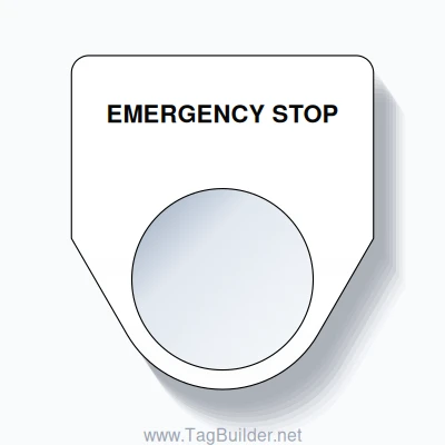 22mm Ring Tag – EMERGENCY STOP, Single-Line Traditional, Black on White