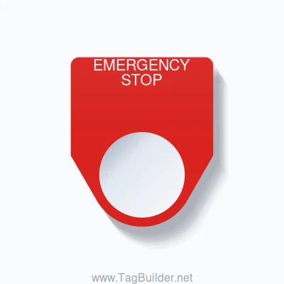 22mm Ring Tag – EMERGENCY STOP, White on Red
