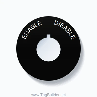22mm Ring Tag – ENABLE       DISABLE, Single-Line 60mm Round, Allen-Bradley Compatible, White on Black