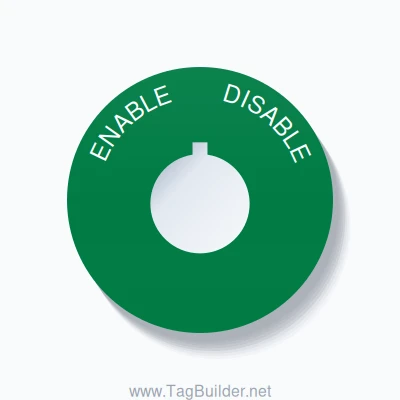 22mm Ring Tag – ENABLE       DISABLE, Single-Line 60mm Round, Allen-Bradley Compatible, White on Green