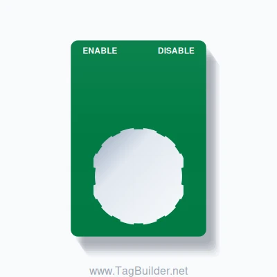 22mm Ring Tag – ENABLE DISABLE, Two-Line Rounded, Schneider Electric Compatible, White on Green