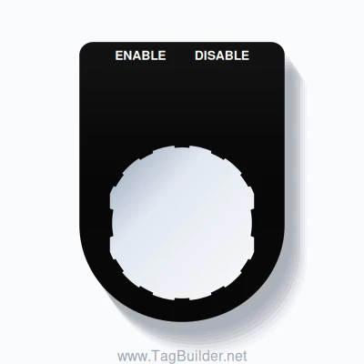 22mm Ring Tag – ENABLE DISABLE, Two-Line Slim, Schneider Electric Compatible, White on Black
