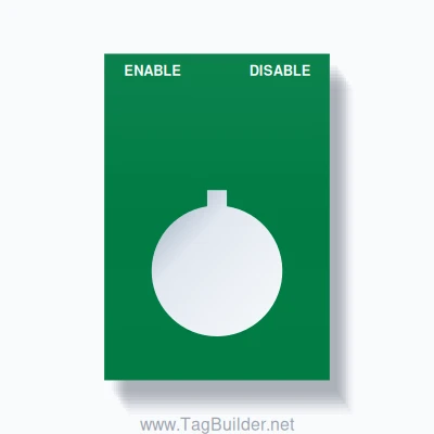 22mm Ring Tag – ENABLE DISABLE, Two-Line Squared, Allen-Bradley Compatible, White on Green