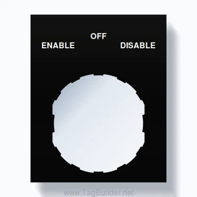 22mm Ring Tag – ENABLE OFF DISABLE, Three-Line Square, Schneider Electric Compatible, White on Black