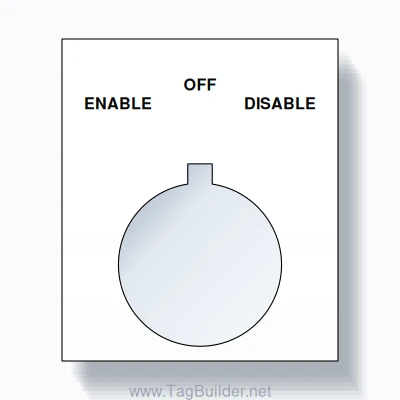 22mm Ring Tag – ENABLE OFF DISABLE, Three-Line Square, Allen-Bradley Compatible, Black on White