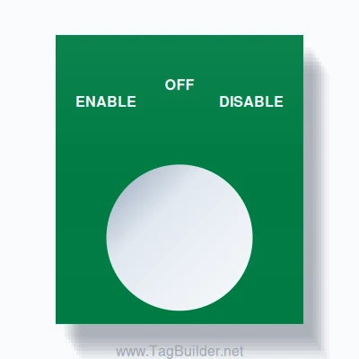 22mm Ring Tag – ENABLE OFF DISABLE, Three-Line Square, White on Green