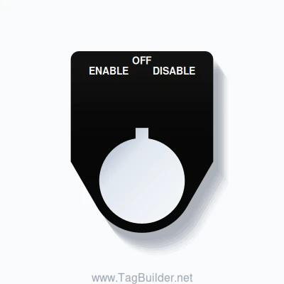 22mm Ring Tag – ENABLE OFF DISABLE, Three-Line Traditional, Allen-Bradley Compatible, White on Black