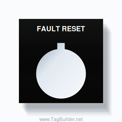 22mm Ring Tag – FAULT RESET, Single-Line Square, Allen-Bradley Compatible, White on Black