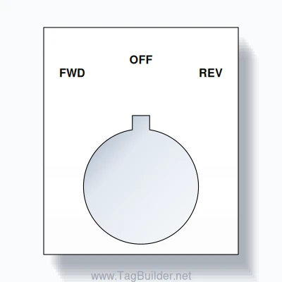 22mm Ring Tag – FWD OFF REV, Three-Line Square, Allen-Bradley Compatible, Black on White