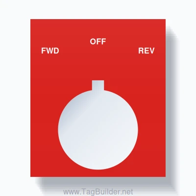 22mm Ring Tag – FWD OFF REV, Three-Line Square, Allen-Bradley Compatible, White on Red