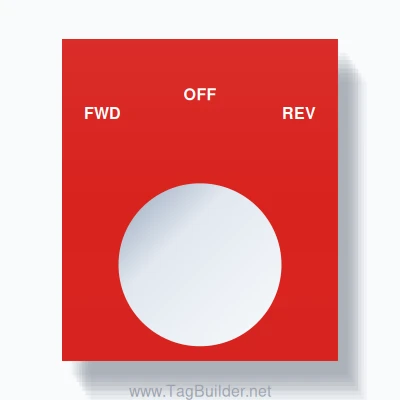 22mm Ring Tag – FWD OFF REV, Three-Line Square, White on Red
