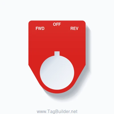 22mm Ring Tag – FWD OFF REV, Three-Line Traditional, Allen-Bradley Compatible, White on Red