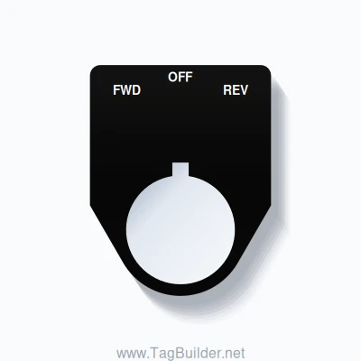 22mm Ring Tag – FWD OFF REV, Three-Line Traditional, Allen-Bradley Compatible, White on Black