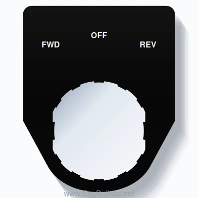 22mm Ring Tag – FWD OFF REV, Three-Line Traditional, Schneider Electric Compatible, White on Black