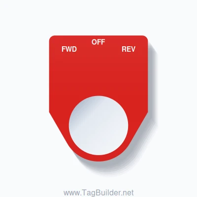 22mm Ring Tag – FWD OFF REV, Three-Line Traditional, White on Red