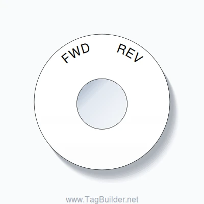 22mm Ring Tag – FWD       REV, Single-Line 60mm Round, Black on White