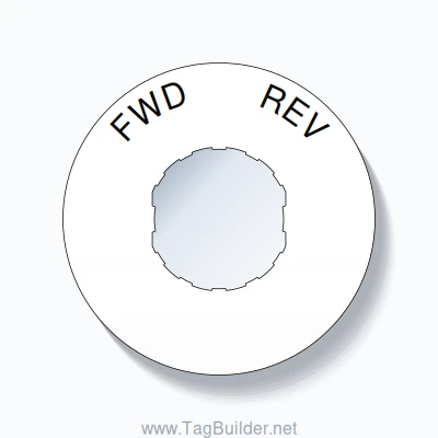 22mm Ring Tag – FWD       REV, Single-Line 60mm Round, Schneider Electric Compatible, Black on White