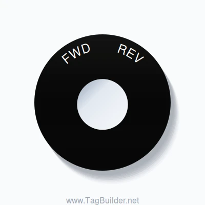 22mm Ring Tag – FWD       REV, Single-Line 60mm Round, White on Black