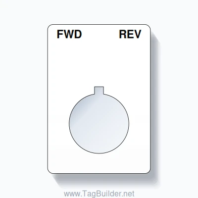 22mm Ring Tag – FWD REV, Two-Line Rounded, Allen-Bradley Compatible, Black on White