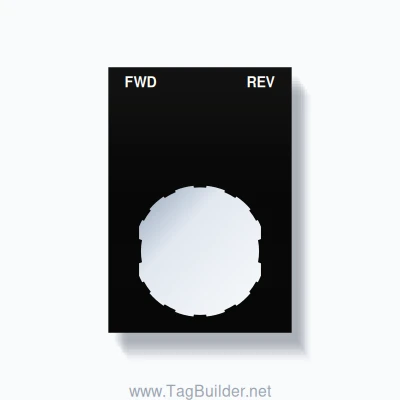 22mm Ring Tag – FWD REV, Two-Line Squared, Schneider Electric Compatible, White on Black