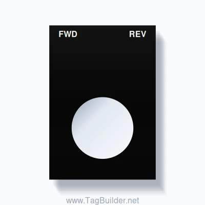 22mm Ring Tag – FWD REV, Two-Line Squared, White on Black