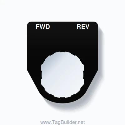 22mm Ring Tag – FWD REV, Two-Line Traditional, Schneider Electric Compatible, White on Black