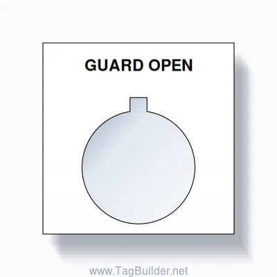 22mm Ring Tag – GUARD OPEN, Single-Line Square, Allen-Bradley Compatible, Black on White