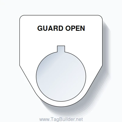 22mm Ring Tag – GUARD OPEN, Single-Line Traditional, Allen-Bradley Compatible, Black on White