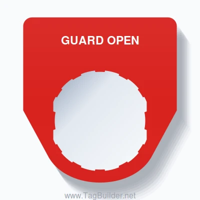 22mm Ring Tag – GUARD OPEN, Single-Line Traditional, Schneider Electric Compatible, White on Red
