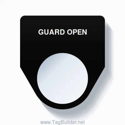 22mm Ring Tag – GUARD OPEN, Single-Line Traditional, White on Black