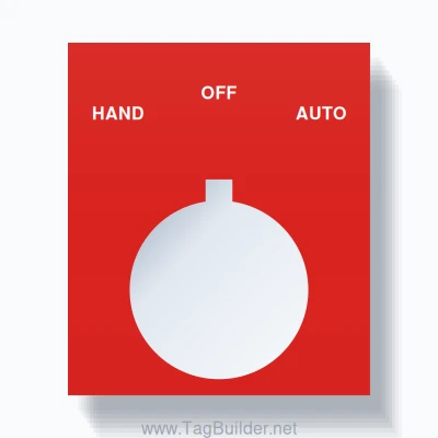 22mm Ring Tag – HAND OFF AUTO, Three-Line Square, Allen-Bradley Compatible, White on Red