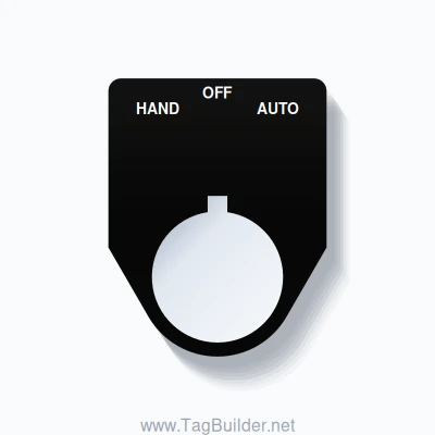 22mm Ring Tag – HAND OFF AUTO, Three-Line Traditional, Allen-Bradley Compatible, White on Black