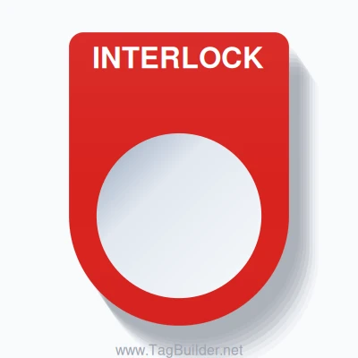 22mm Ring Tag – INTERLOCK, Single-Line Slim, White on Red