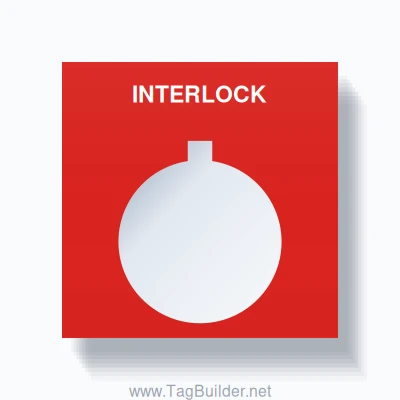 22mm Ring Tag – INTERLOCK, Single-Line Square, Allen-Bradley Compatible, White on Red