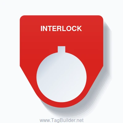 22mm Ring Tag – INTERLOCK, Single-Line Traditional, Allen-Bradley Compatible, White on Red